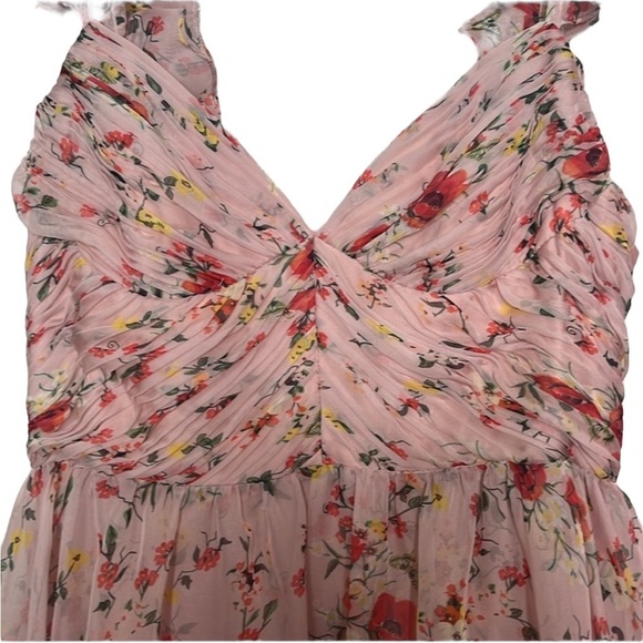 Ieena For Mac Duggal Pink Floral Chiffon Tiered Gown Dress Women Size 14 - Picture 4 of 10